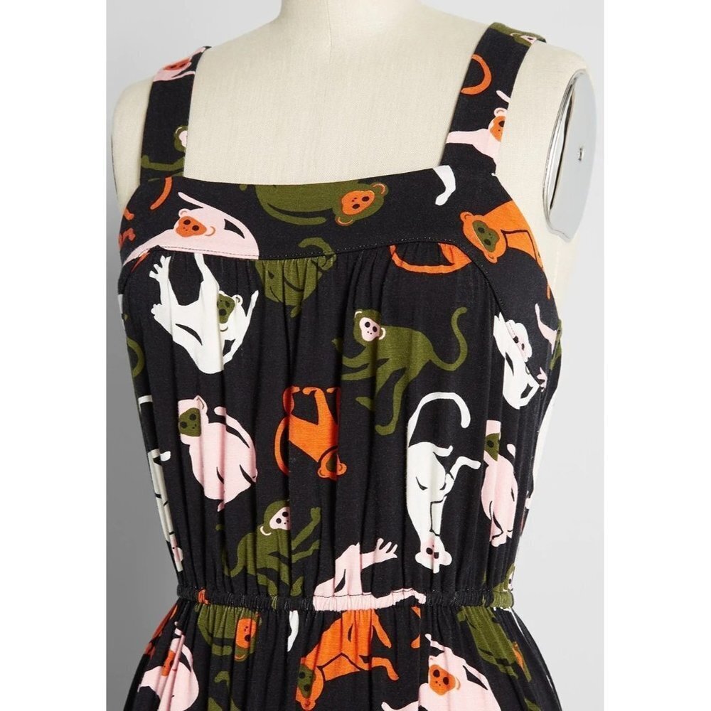NWT ModCloth Black Midi Monkey Dress S - Picture 2 of 9